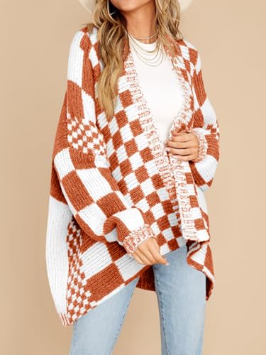 Saodimallsu Womens Checkered Cardigan Sweater - color: Caramel, size: Small