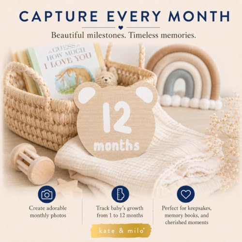 Kate & Milo Teddy Bear Baby Milestone Marker Discs, 1-12 Months - color: Bear