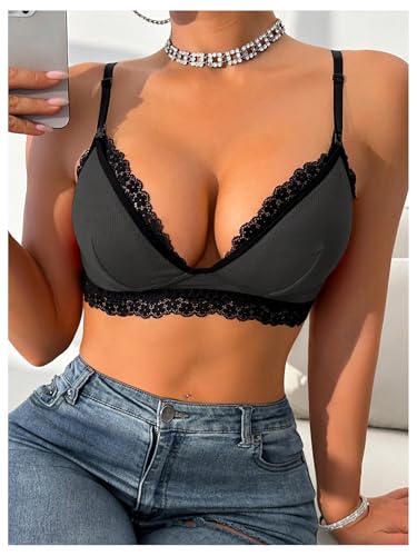 SHENHE Women's Lace Non-Padded Nursing Bras for Breastfeeding - color: Dark Grey, size: Medium