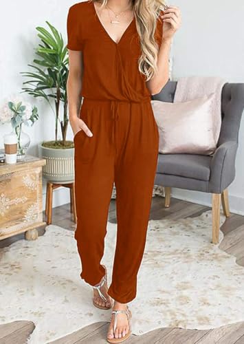 PRETTYGARDEN Jumpsuits for Women Casual Summer Romper - color: Brick Red, size: Small