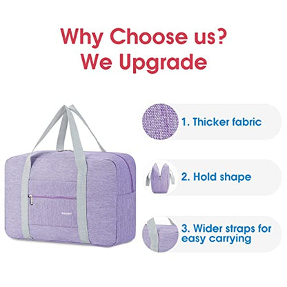 Narwey Personal Item Travel Bag, Foldable Carry on Duffle Bag for Women Men - color: AA-Thick Series Light Purple, size: without Shoulder Strap