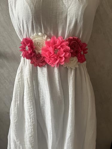 Flowers for Sashes Maternity Pregnancy Sash Belt for Baby Shower Wedding Bride - color: Hot Pink