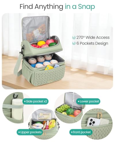 Breastmilk Cooler Bag, 12L Double Deck with Detachable Divider - color: Green