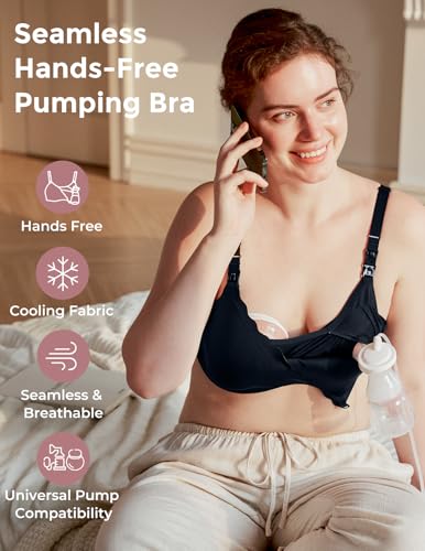 Momcozy 4-in-1 Hands-Free Pumping Bra, Cooling Fabric & Jelly-Strip Support - color: Black, size: Medium