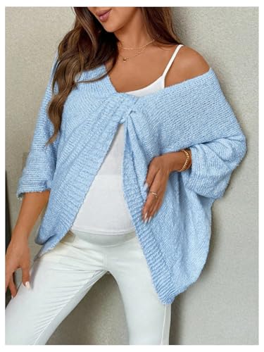 Milumia Women's Maternity Twist Front Sweater Oversized Pregnancy Cardigan - color: Light Blue, size: Medium