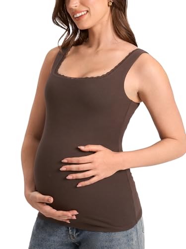 MOMANDA Cotton Ribbed Maternity Tank Tops - color: Clay Brown, size: Large