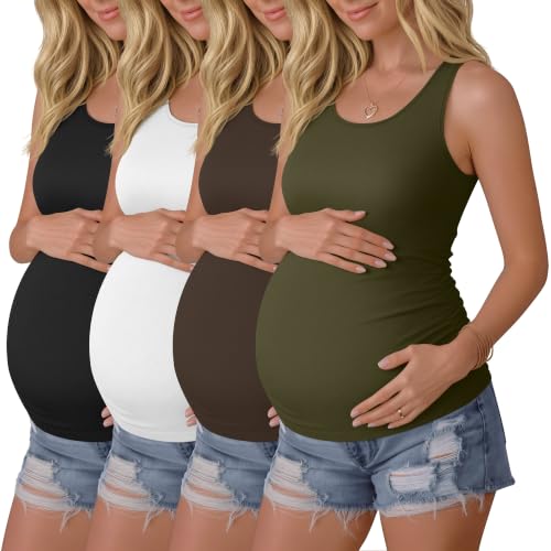 4 Pack Women's Maternity Tank Tops - color: Black, White, Coffee, Army Green, size: X-Large
