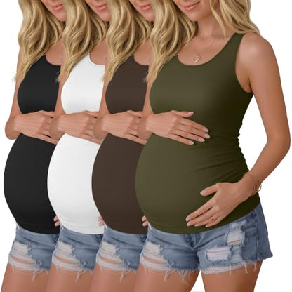 4 Pack Women's Maternity Tank Tops - color: Black, White, Coffee, Army Green, size: X-Large
