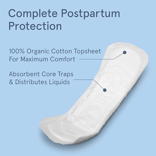 LOLA Organic Cotton Postpartum Pads, 32 Count, Unscented