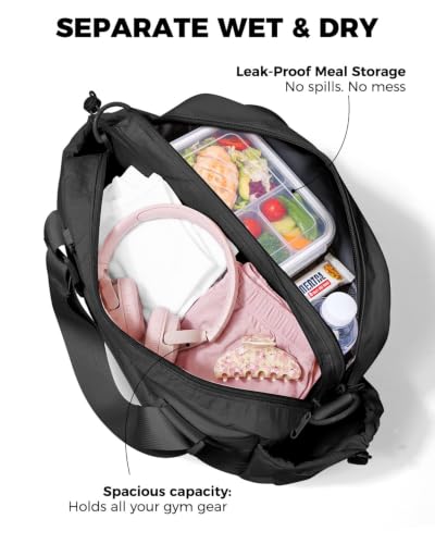 Small Gym Bag for Women - Duffle Weekender Work Duffel Carry on Tote Bag - color: Black