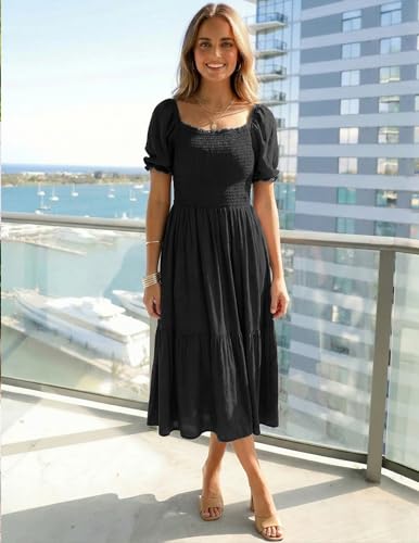 ZESICA Womens 2026 Summer Boho Floral Ruffle Maxi Dress - color: Black, size: Large