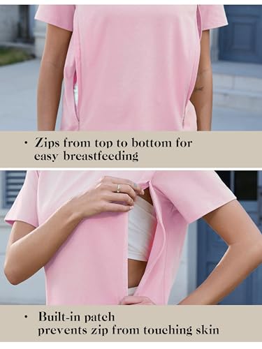 Liu & Qu 3 Pack Women's Breastfeeding Shirts Hidden Zipper Nursing Tops - color: Pink+green+black, size: Medium