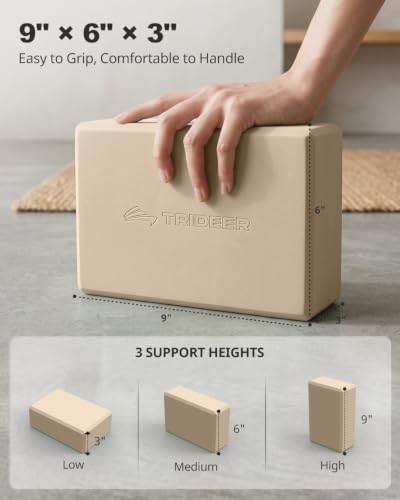 Yoga Blocks 2 Pack with Supportive Non-Slip Foam for Yoga Pilate Stretching - color: light brown