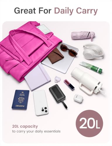 Uselike Tote Bag for Women with Zipper, Quilted Puffer Tote Bag with Compartments, Lightweight Puffy Work Bags for Women - color: Raspberry Pink