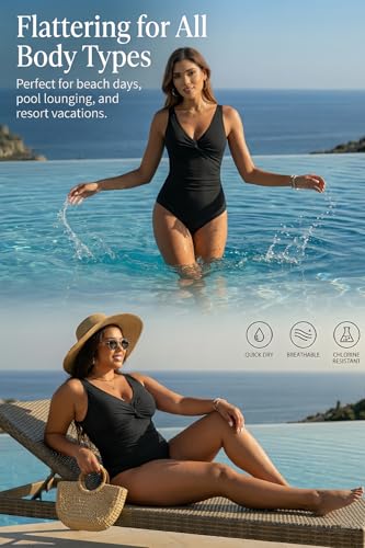 Women's Tummy Control One Piece Swimsuit Push Up Full Coverage Bathing Suit - color: Black, size: 24 Plus