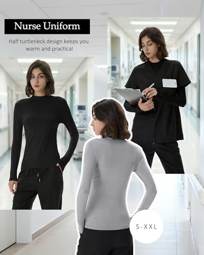 Xaatren 4 Pack Womens Long Sleeve Underscrubs Mock Neck Shirts - color: Black, White, Black, Light Heather Gray, size: Medium