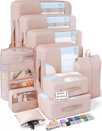 Veken 4 Set/6 Set /8 Set /9 Set /10 Set /11 Set Packing Cubes for Travel Essentials, 10 Set, 02 Cream - color: 02 Cream