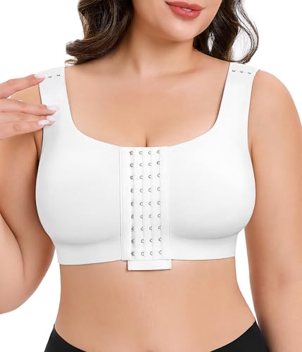 CYDREAM Wireless Front Closure Bra for Women Compression Back Smoothing Post Surgery Bra Adjustable Straps - color: White, size: XX-Large