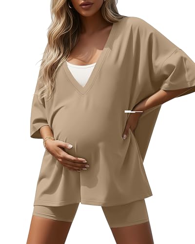 Women's 2 Piece Maternity Oversized Set - color: Khaki, size: X-Large
