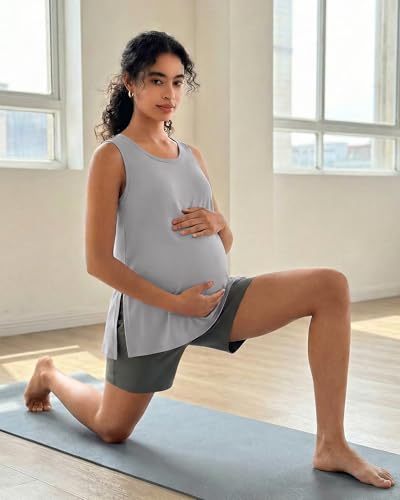 G4Free Lyocell Maternity Tank Tops Pregnancy Sleeveless Workout Shirts - color: Light Gray, size: Medium