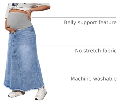 MakeMeChic Maternity High Waist Denim Maxi Jean Skirt - size: XX-Large