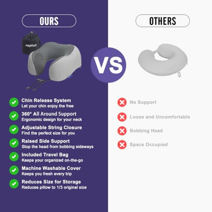 napfun Neck Pillow for Travel, Memory Foam Airplane Pillow, Mist Gray - color: Mist Gray