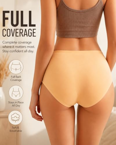 UNDER THE SEA Cotton Underwear Women High Waisted Full coverage Brief 5Pack - color: Black / White / Nude / Gray / Purple, size: 4X-Large