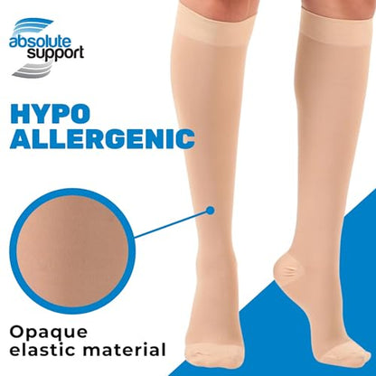 ABSOLUTE SUPPORT Opaque Women & Men Compression Socks, 30-40mmHg - color: Beige, size: Large
