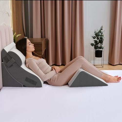 Kolbs 4pcs Orthopedic Bed Wedge Pillow Set | Stylish Chic Plush Velvet Cover | Post Surgery Body Pillow, Wedge Pillows For Sleeping | Acid Reflux and Gerd Wedge Pillow For Sleeping (4 Piece Wedge Set) - size: Wedge Set (4 Pcs)