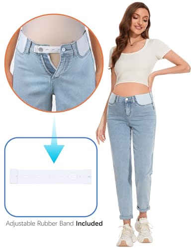 FABRACK Women's Maternity Jeans Mid-Rise Stretchy Boyfriend Jeans Pregnancy Denim Pants with Pockets - color: A02 Light Blue, size: Large