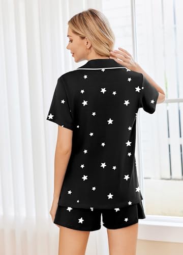 Ekouaer Womens Pajamas Set 2 Pack Button Down Summer Short Sleeve Pjs S-XXL - color: Black/Black Stars, size: X-Large