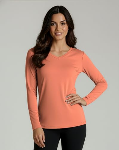 Real Essentials 4 Pack: Women's Long Sleeve Dry Fit V-Neck T-Shirt - Active Athletic Workout Gym Top (Plus Available) - color: Set 5, size: X-Large