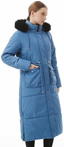 MOERDENG Women's Long Winter Puffer Coat Waterproof Warm Maxi Down Jacket - color: Denim Blue, size: XX-Large
