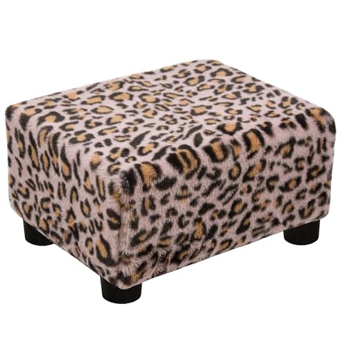 CAROLMADE Small Foot Stool Ottoman Footstool with Legs Under Desk Footrest for Living Room Bedroom and Office, Faux Fur Pink - color: Leopard Print Pink
