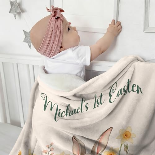 Custom Bunny Blanket for Baby, Baby's 1st Easter Blankets for Girls - color: S2
