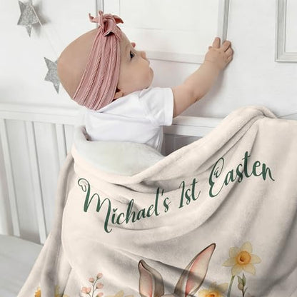 Custom Bunny Blanket for Baby, Baby's 1st Easter Blankets for Girls - color: S2