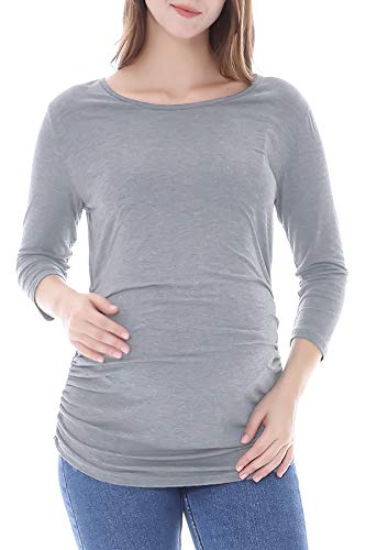 Smallshow Women's Maternity Tunic Shirts 3/4 Sleeve Ruched Pregnancy Tops - color: Dim Grey-black-grey(3 Pack), size: Medium