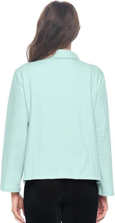 Casual Nights Women's Soft Bed Jacket, Button Front Long Sleeve Sleep Top with Pockets - color: Mint Green, size: XX-Large
