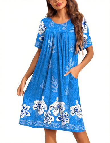 Ekouaer Moo Moos for Women Button House Dresses for Women with Pocket Mumu - color: Blue, size: XX-Large