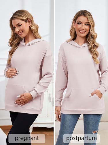 Ecavus Womens Nursing Sweatshirts for Breastfeeding Hidden Zipper Hoodie - color: Pink Ground, size: Medium