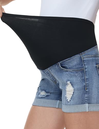 Maternity Denim Shorts High Waist - color: 2 Pack Medium Blue+light Blue, size: Medium