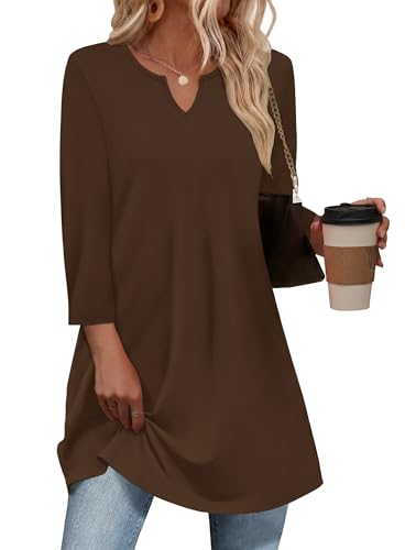 OFEEFAN Summer Boho Tops For Women 3/4 Length Sleeve Womens Tops Vacation Outfits - color: Coffee, size: Small