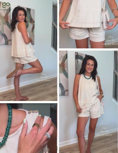 Womens 2 Piece Lounge Set Tank Top and Shorts - color: Beige, size: Large