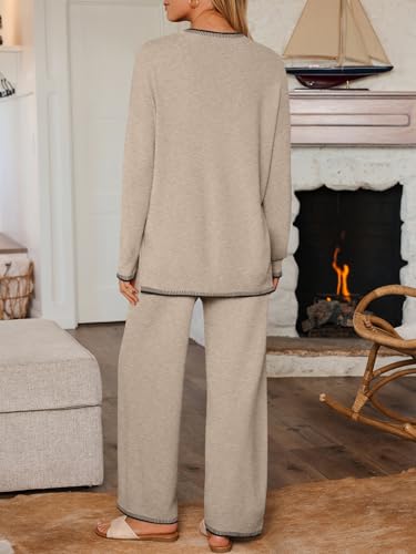 LILLUSORY Lounge Sets Womens 2 Piece Matching 2026 Fall Knit Sweater Set - color: Lighttan, size: X-Large