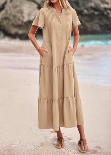 KIRUNDO Summer Maxi Dresses for Women with Pockets 2026 - color: Khaki, size: X-Large
