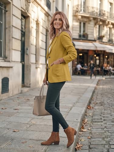 IDEALSANXUN Cotton Linen Blazer for Womens Long Sleeve Loose Casual Blazer Jackets - color: A Yellow, size: Medium