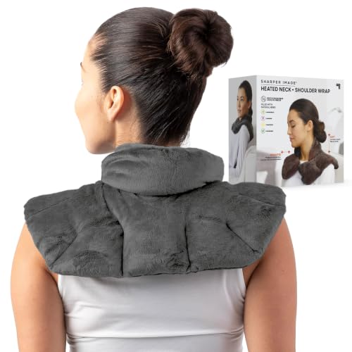 Sharper Image Heated Neck & Shoulder Wrap - Microwavable Warm & Cooling Plush Pad, Scented Aromatherapy (100% Natural Lavender & Herb Spa Blend), Pain Tension Headache Relief Therapy, Gift for Women - color: Grey, size: 1 Count (Pack of 1)