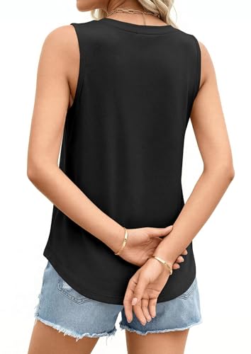 PRETTYGARDEN Women's Wide Strap Sleeveless Tank Tops - color: Black, size: Large