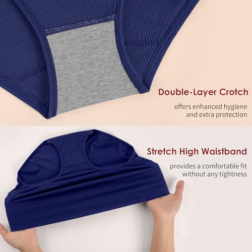 Womens Underwear Full Coverage Panties for Ladies Soft Breathable Cotton Briefs High Waisted Hipster - color: 3black+2blue, size: X-Small-Small