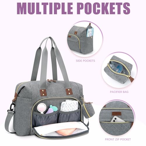 Tuwubi Diaper Bag Tote,Baby Diaper Bag with Pacifier Case - color: Light Grey, size: Large